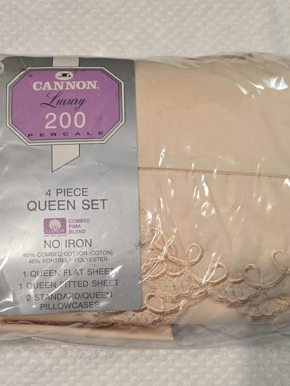 Cannon Luxury 200 Percale Queen Sheet Set - Champagne